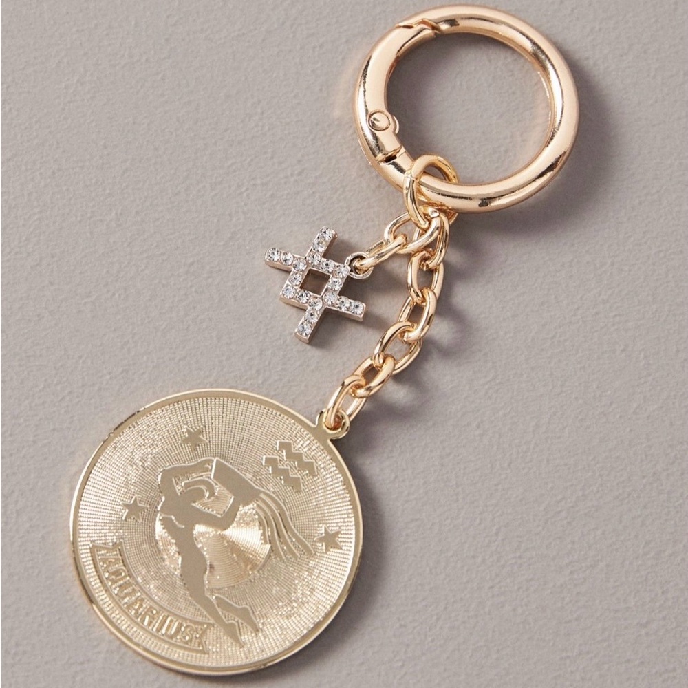 Zodiac Pressed Coin Aquarius Bag Charm Keychain By Anthropologie NWT